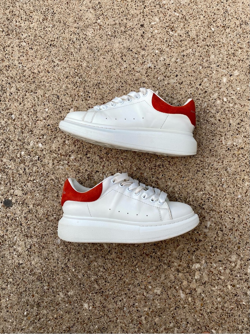 Alexander McQueen Oversized Sneakers White Leather Red Suede Heel EU 37 Women’s
